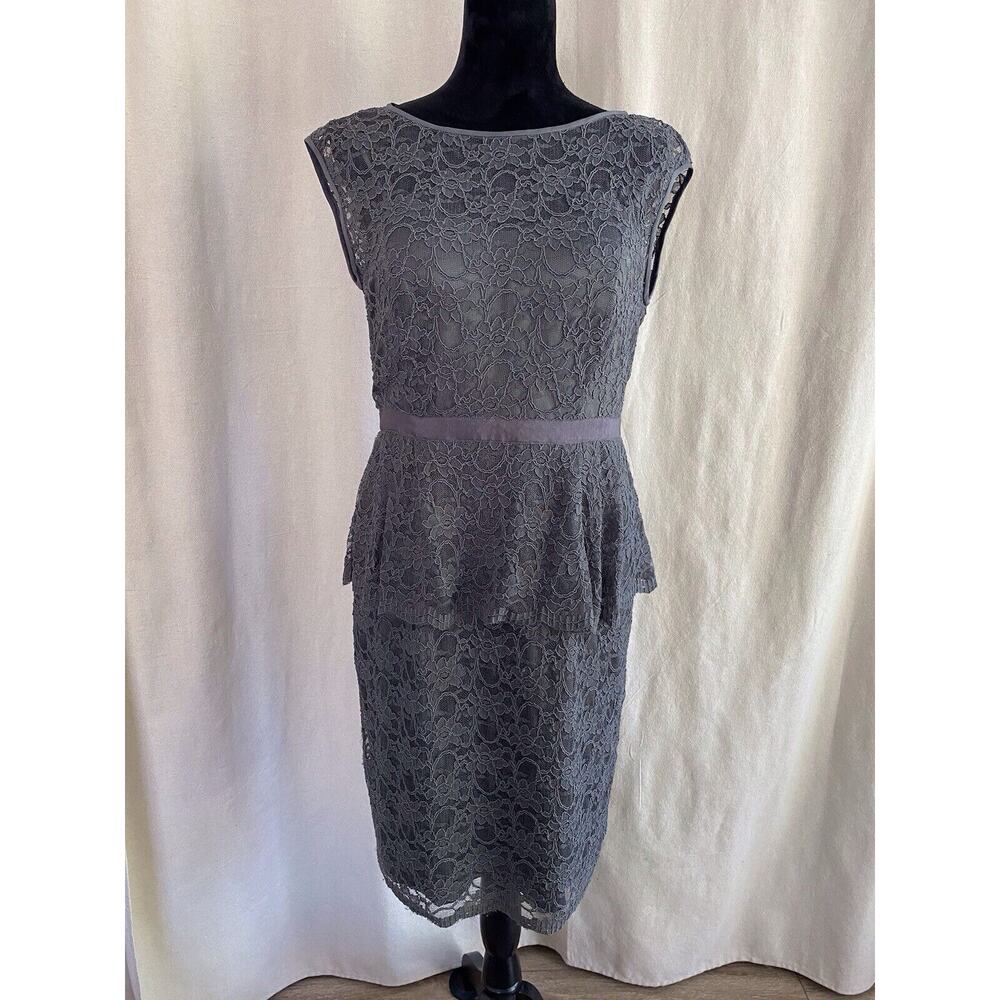 Eliza J Sleeveless Peplum Lace Gray Cocktail Party Wedding Dress Size 10